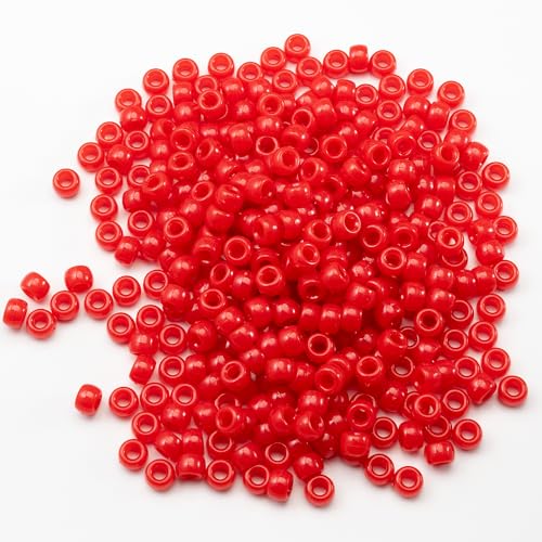 Image of Gxueshan 1000 Pcs Acrylic Red Pony Beads 6x9mm Bulk Kandi Beads for Friendship Bracelet Necklace Jewelry Making Pens Hair Braiding Kit