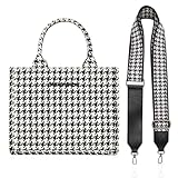 Montana West Black and White Houndstooth Purse Small Tote Bag for Women Top Handle Satchel Handbags with Wide Guitar Strap Trendy Designer Gift MWC-268BK