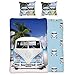 Produktbild BERONAGE VW Volkswagen Bulli Bettwäsche Campervan hellblau 135 cm x 200 cm + 80 cm x 80 cm VW-Bus T1 100% Baumwolle in Renforcé-Linon-Qualität Camper Van Retro mit Reißverschluss 048