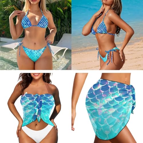 Women's Sexy Bikini Set with Beach Sarong Cover Ups Quick Dry Swimsuit and Sheer Coverups Summer Bathing Suits2