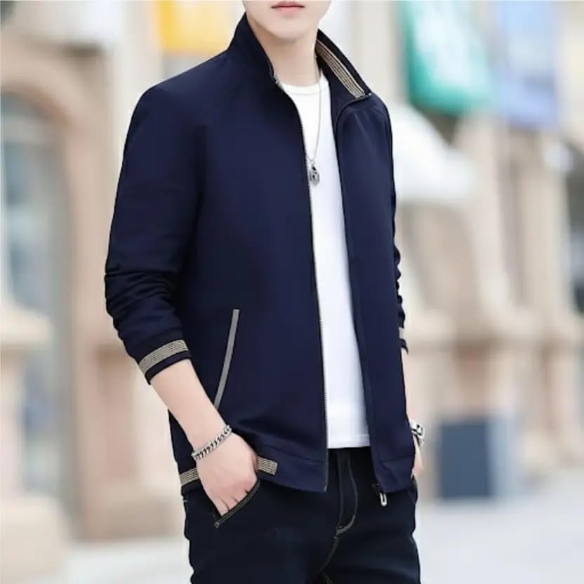 MIA FASHION Men’s Casual Water-Resistant Nylon Jacket – Perfect for Bikers, Travel & Everyday(Navy Blue,M) 2