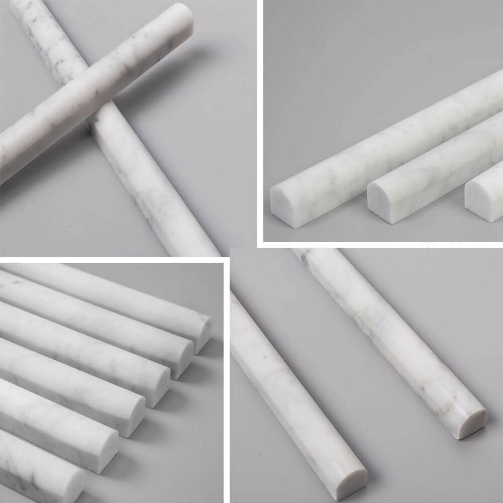 Diflart Carrara White 3/4" Ã—12" Marble Pencil Liner Bullnose Trim Polished 16 Pcs per Box