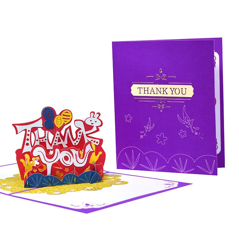 Thank You Card for Teacher 3D Pop Up with Gold Glitter Rabbit Balloons Wedding Birthday Card