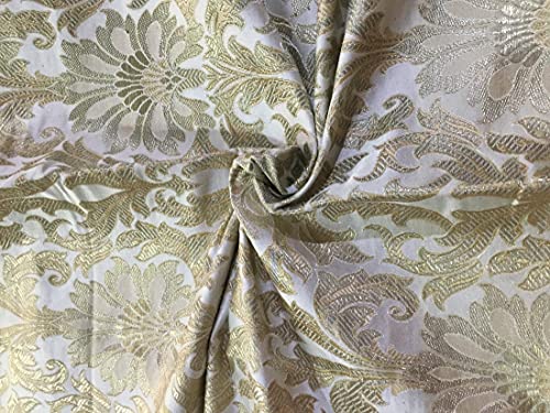 Brocart de soie lourde ivoire et or BRO300 pour robe de mariée d'exception