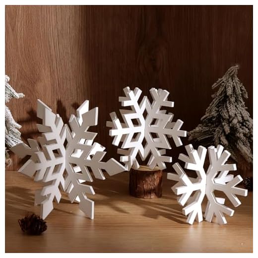 25+ Charming Farmhouse Christmas Decor Ideas to Transform Your Home 2 Treory Christmas Table Wooden Sign, 3 Pcs White Snowflake Rustic Farmhouse Decoration, Multiple Sizes Tiered Tray Decor for Xmas New Year Winter Holiday Home
