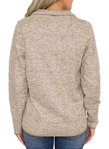 Arainlo Women 1/4 Zip Up Solid Color Kangroo Pocket Pullover Tunic Tops Casual Long Sleeve Oversized Loose Fit Sweatshirt Khaki M