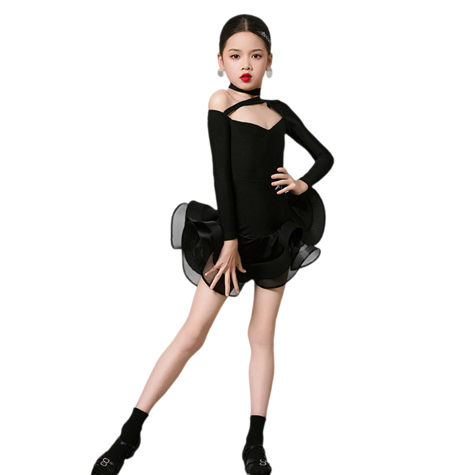 Vestido De Baile Latino Profesional For Niñas Leotardo De Manga Larga