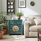 Comodino shabby chic con fascino cinese in legno con sobrio motivo asiatico.