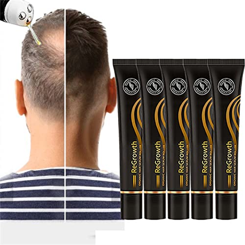 Regrowth Organic Hair Serum Roller Set, Triple Roll-on Massager Hair Growth Essence, Hair Care Anti Stripping Liquid for Men and Women Fast Hair Regrowth Essence (5Pcs)