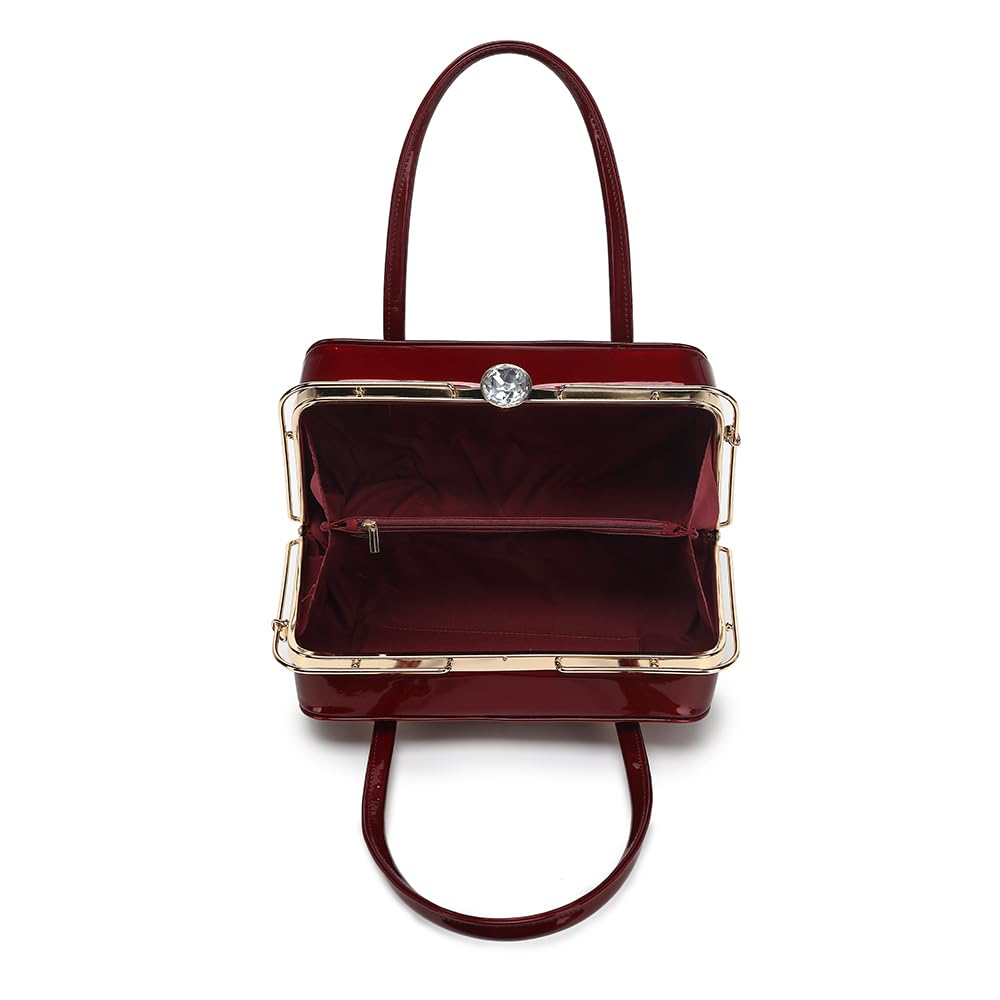 BOW FRAME SATCHEL WITH DETACHABLE SHOULDER STRAP PATENT LEATHER (BURGUNDY 2355)