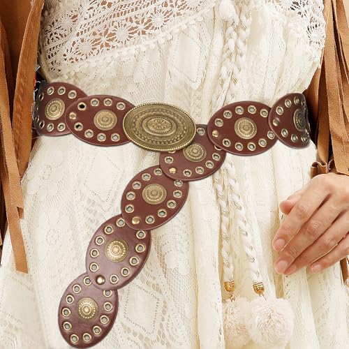 UTOWO Women Wide Boho Disc Western-Belts Vintage-Cowgirl Concho-Waist Belt Versatile Chunky Country Belts for Jeans Pants2