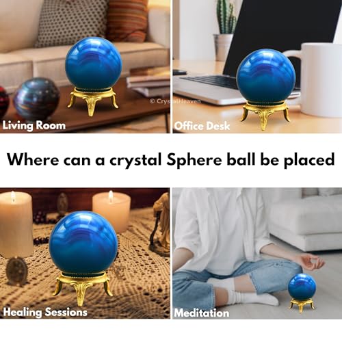 Image of Certified Blue Onyx Crystal Ball for Meditation - Premium Crystal Vastu Items for Home and Feng Shui Items for Good Luck - Ideal for Pooja Supplies and Spiritual Practices (2 inch Inch)
