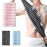 DELUXEFOX あかすりタオル 垢擦りタオル ボディタオル 無痛 肌に傷つけない 背中もしっかりケア出来る適度な長さ 強力泥すり 角質ケア 黒ずみ 背中 おしり 男女兼用 （ピンク白ストライプ）