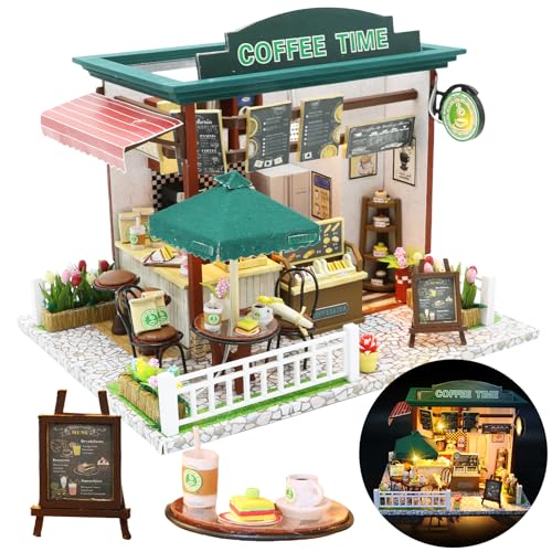 Miniature House Kit, Miniature Dollhouse Mini Houses for Beginners, DIY Dollhouse Kit for Adults to Build, Model Building Craft Diorama Kit, Ideal Gifts for Birthday, Christmas(Coffee Shop)