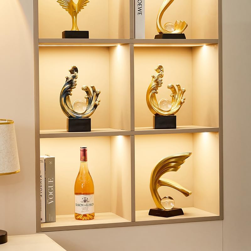 Modern Abstract Decorative Wave Statue, Gold Abstract Art Home Decor,Crystal Ball Art Wave Resin Sculpture, Office Desk Stand, Dining Table Center Decorative Aesthetics(A,Gold) - Image 6