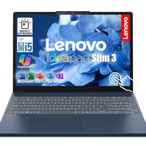 Image of Lenovo IdeaPad Slim 3 15.3 inch WUXGA Touchscreen Business Laptop | Intel Core 5 210H CPU (8 Cores, Up to 4.8Ghz) | 24GB DDR5 RAM, 1TB SSD | Backlit KB | Web Microsoft 365 | WiFi 6, 1080P Web Cam