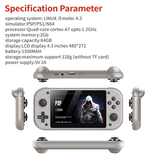 Image of M17 Retro Handheld Game Console 4.3 Inch LCD Screen Built-in 64GB Card 20000+ Classic games Video Game Console Emuelec System Retro Video Gaming Console 20+ Classic Simulators-Silver