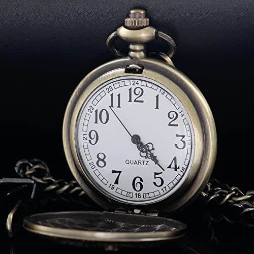 Tiong Pocket Watch Engraved Cowboy Arabic Numerals Quartz With Chain Gifts #TOP2