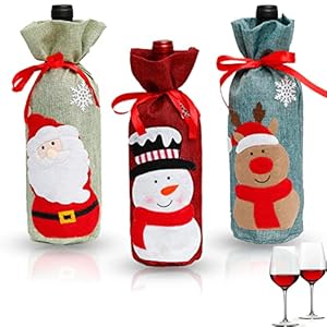 ALMDA 3 pcs Christmas Wine Bottle Cover Bags, Christmas Wine Gift Bag, Christmas Party Holiday Dinner Table Decoration…