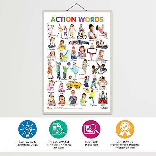 Image of GO WOO Combo of 2 Alphabet and Action Words Educational Posters for Preschool Kids Classroom Study | Learning- Charts for Kids Learning (20 inchX30 inch Inches)