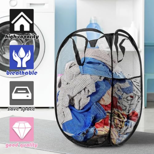 Image of Collapsible Pop Up Laundry Hamper, Extra Large Mesh Foldable Laundry Basket Bag, 28 inch x 16 inch x 16 inch, 4 Pack (Black + Pink + Grey + Blue)