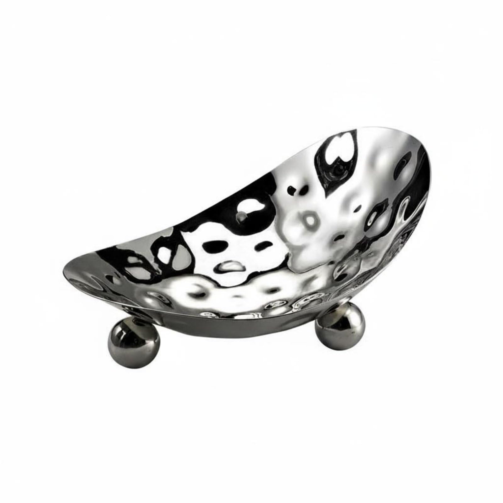 F Fityle Cuenco para Servir Industrial Cuenco Ensaladera Bandeja Centro de Mesa de Acero Inoxidable Decorativo con Textura Martillada y Base de Pedestal, Grande