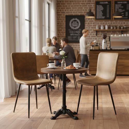 FurnitureR Gastronomie Stuhl Set 2er - Robust, Braun Veloursimitat, Metallkreuzgestell, Feste Höhe, Nicht stapelbar, Für Café & Bistro, Quadratische Rückenlehne