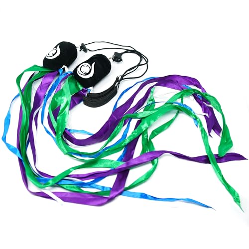 Cascade Ribbon Poi - Colourful Beginner Poi Set (Green/Purple/Blue/White)