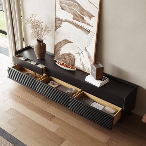 Image of POVISON Fully-Assembled Mid Century Modern TV Stand with Legs, Wood Media Console with Adjustable LED Light, Entertainment Center with Storage for Living Room