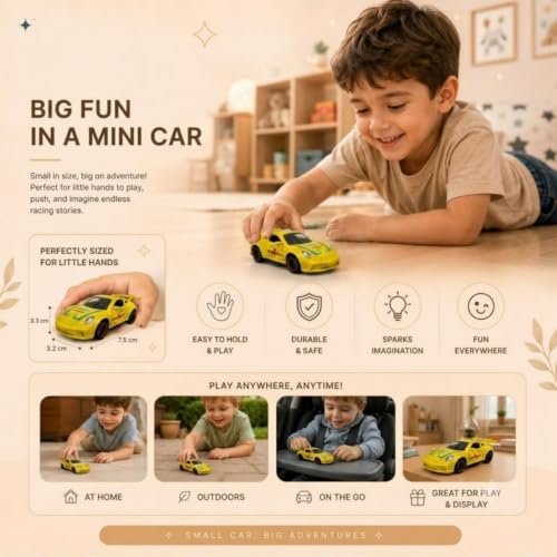 Image of 1:64 Scale Yellow Die Cast Metal Sports Car Model Toy Premium Collectible Miniature Replica with Realistic Detailing, Smooth Free Rolling Wheels for Display, Collection and Gift