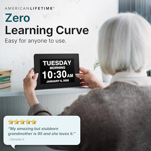 Image of American Lifetime New 2026 Dementia Clock Large Digital Clock for Seniors, Large Display with Custom Alarms, Calendar Clock with Day & Date for Elderly, Clear Numbers Alzheimer Digital Clock Black