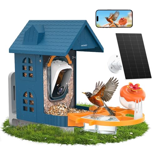 Bird Feeder with Camera Solar Powered in Outdoor Backyard :2K HD Video, AI-Powered Recognition Identifies 11000+ Species, Instant Capture and Notifications,Ideal Gift for Bird Lovers, Moms Dads.