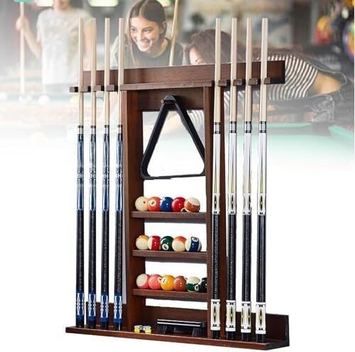 Support mural pour 8 queues de billard en pin massif marron pour salles de jeux