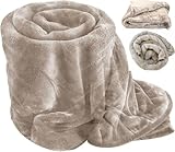 HOUSEHOLD DISCOUNTS LTD Faux Fur Fleece Throw Blanket, Mink, Beige/Mink, Large, Double King Size, for Sofa Bed (Double)