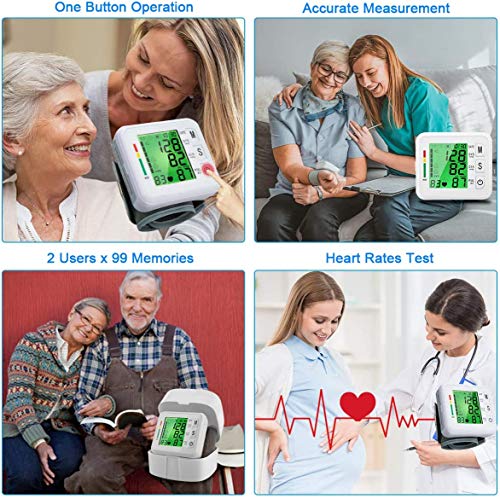 Topffy Blood Pressure Monitor,Automatic BP Machine Wrist Digital BP Cuff Large Tri-Backlit Rechargeable Pulse Rate Monitoring Meter 99 * 2 Reading Memory Wrist Blood Pressure Monitor for Home Use - Thumbnail 7