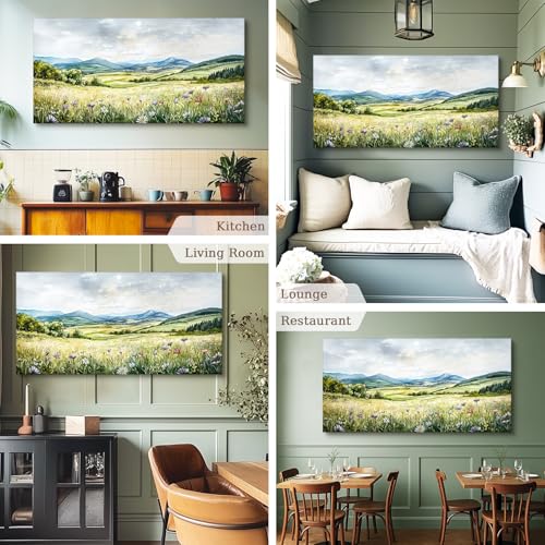 crmotu Landscape Wall Art, Nature Wall Decor, Oversized Wall Art, Outdoor Scenic Art Prints, Green Grassland Rustic Paintings Wall Decor Living Room Bedroom Dining Room Entryway Office 30x60inch