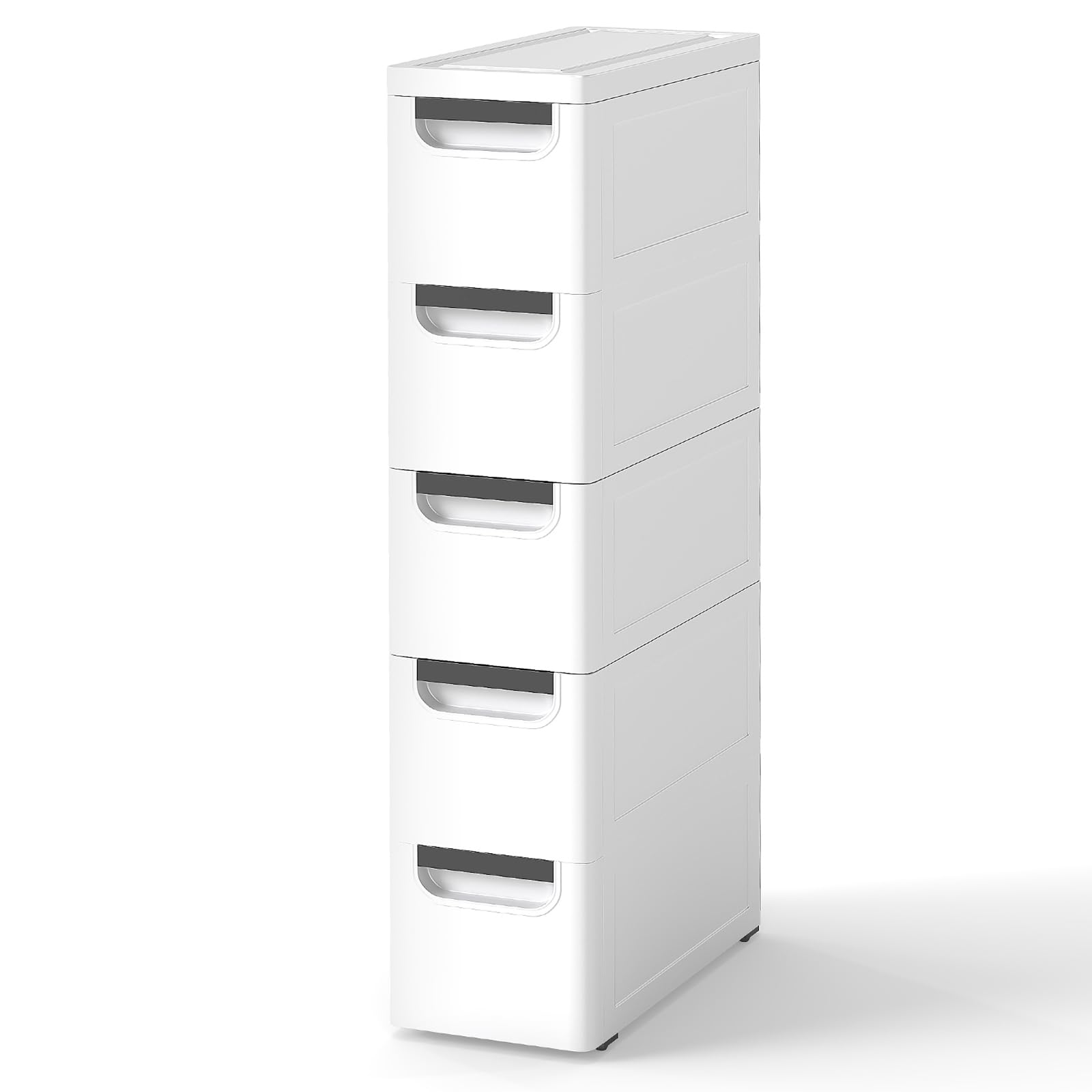 Schmaler Badezimmerschrank auf Rollen, Schmaler Badezimmerschrank mit 3/4/5 Schubladen, Mobiler Schubladenschrank, Freistehender Kompakter Schrank, Organizer für Wohnzimmer (5 Schubladen)