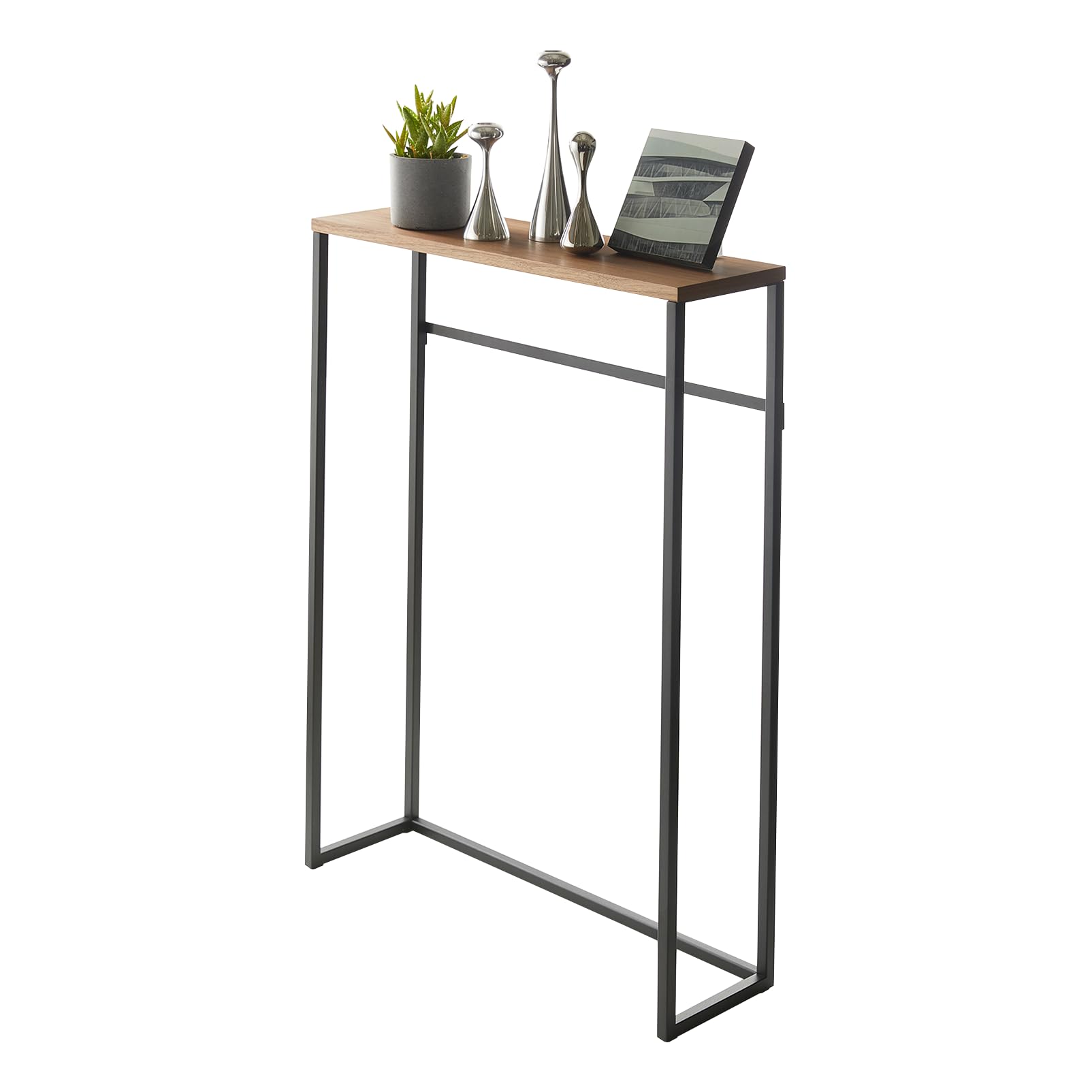 YAMAZAKI 5165 TOWER stolik konsolowy, czarny, stal/drewno, minimalistyczny design, 60 x 18,5 x 80,5 cm (dł. x szer. x wys.)