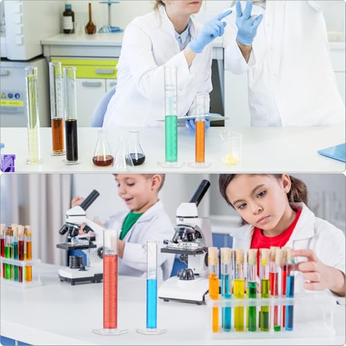 QWORK Measuring Cylinder Set - Graduated Polypropylene Cylinders with Droppers, 100 ml, 50 ml, 25 ml,10 ml Sizes, for Laboratory