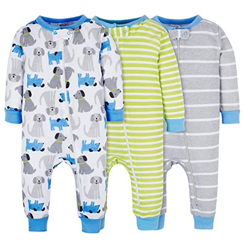 Onesies Brand Baby Boys' 3-Pack Snug Fit One-Piece Cotton Pajamas, Stripes & Doggies, 12 Months