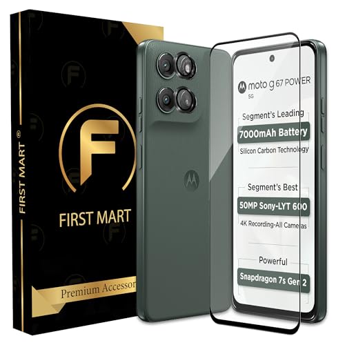 Image of FIRST MART Tempered Glass for Motorola G67 Power 5G with Black Camera Ring Guard & Installation Kit | HD Clear Edge-to-Edge Screen Protector, Scratch Resistant, Case-Friendly | Pack of 1