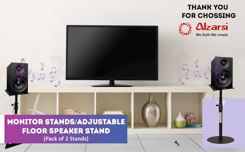 Image of MSP 05-R Studio Monitor Stand Pair Heavy-Duty Adjustable Height Round 8mm Thick Base Metal Top Plate 23x23 cm Professional Studio & Home Audio Speaker Stands (Set of 2)