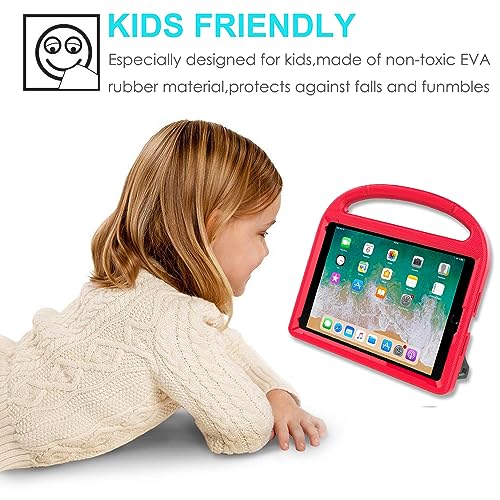 Image of Suplik iPad 9.7 inch 2018(Gen 6) / 2017(Gen 5) Case for Kids Duable Shockproof Protective Handle Bumper Stand Cover with Screen Protector for 9.7 inch iPad Model,Air 1 /2,Pro 9.7, Red