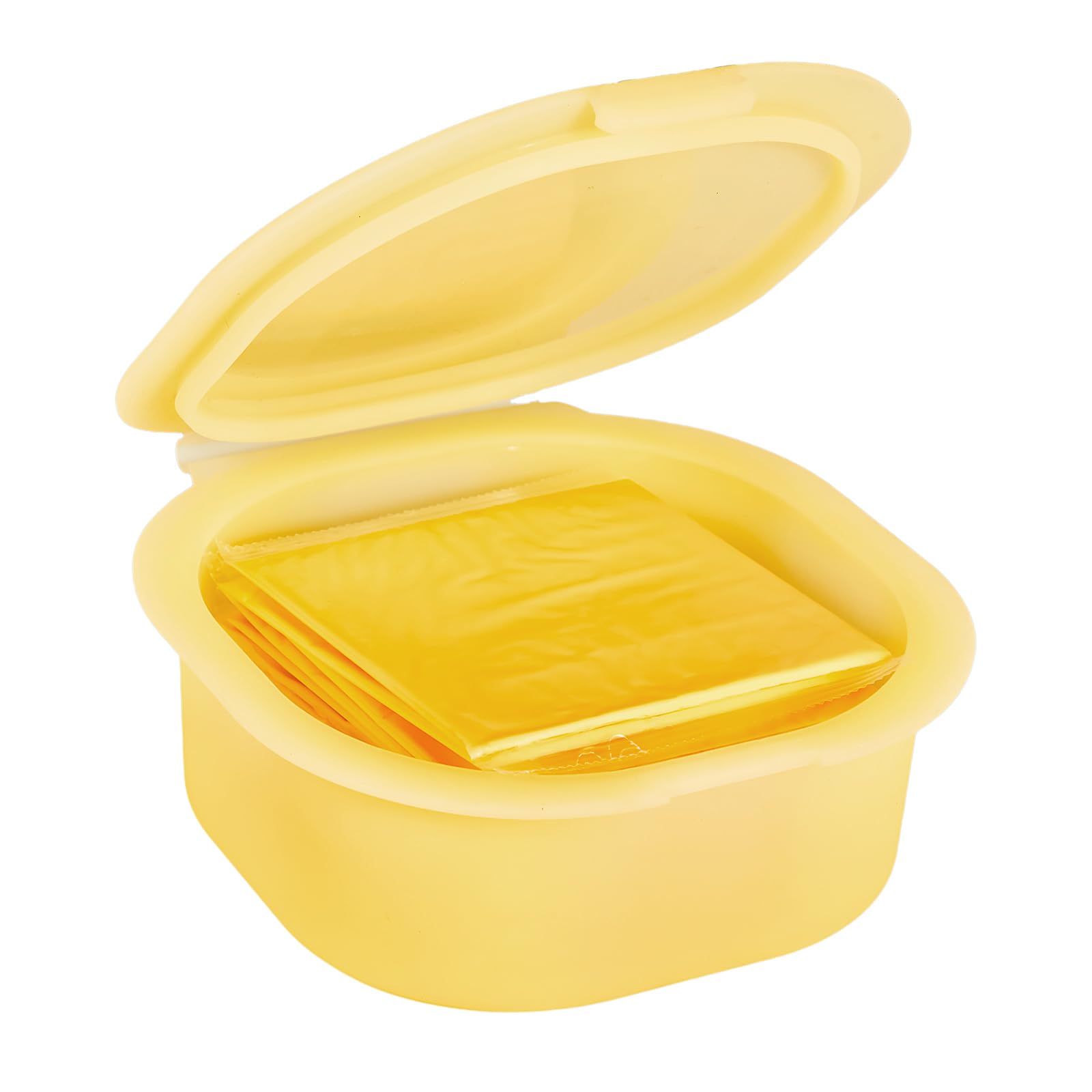 Silicone Cheese Container for Refrigerator, Yellow Sliced Cheese Container Holder Cheese Storage Keeper for fridge, Snack Food Storage Container Box, 7oz Bowl with Lid Stackable Dishwash-safe