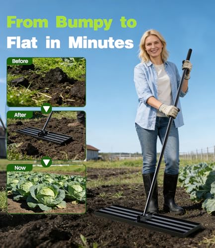 Lawn Levelling Rake & Garden Leveller | Heavy Duty 2-In-1 Turf Lute & Soil Spreader | Powder Coated Anti-Rust Finish | 210X 43X 30Cm | Ideal For Lawn Care, Landscaping & Gardening - 6