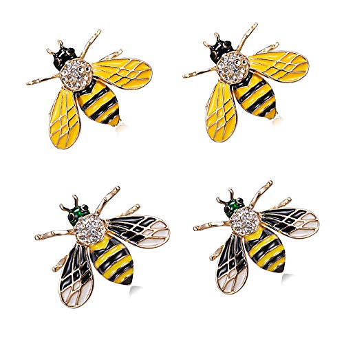 RINHOO Honeybee Animal Insect Brooches Pin Crystal Corsages Scarf Clips for Women Girls Jewelry (4PC/Set -Bee)