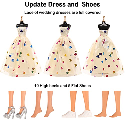 image for BARWA 57 Pack Doll Clothes and Accessories 5 Fashion Dresses 4 Tops 4 