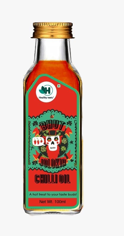 Healthy Roots Chilli Oil | Ideal for Pizza, Pasta, and More - Intensely Flavorful and Spicy (Assam Bhut Jolokia Chilli Oil) 100ml