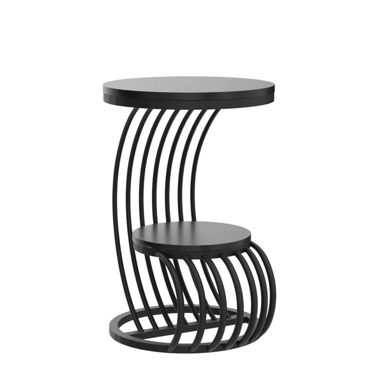 Dime Arts Shoppee Farmhouse Accent Coffee Table Simple Modern Bedside Cabinet Small Round Table MDF Top Metal Table Living Room Sofa-Black 2