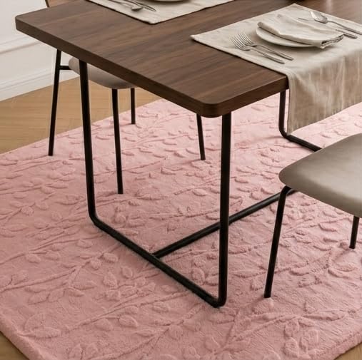 Image of HOMETHREADS Premium Plush Soft 2-Layer Faux Rabbit Fur Embossed Carpet, Washable Area Rug with Anti-Skid Backing for Living Room, Bedroom, Hall & Office, Ultra Soft Floor Carpet(Pink, 4' x 6' Feet)